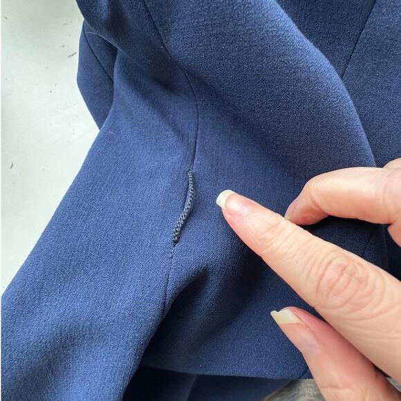 Michael Kors Navy Blue V-Neck Cap Sleeve Front Slilt Fitted Midi Dress 2 - Picture 11 of 14